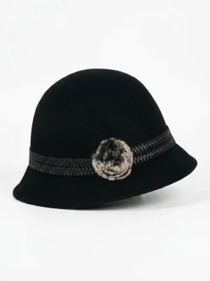 Chapeau cloche laine pompom doux style rétro femme - Vue 1 - Chapeau cloche