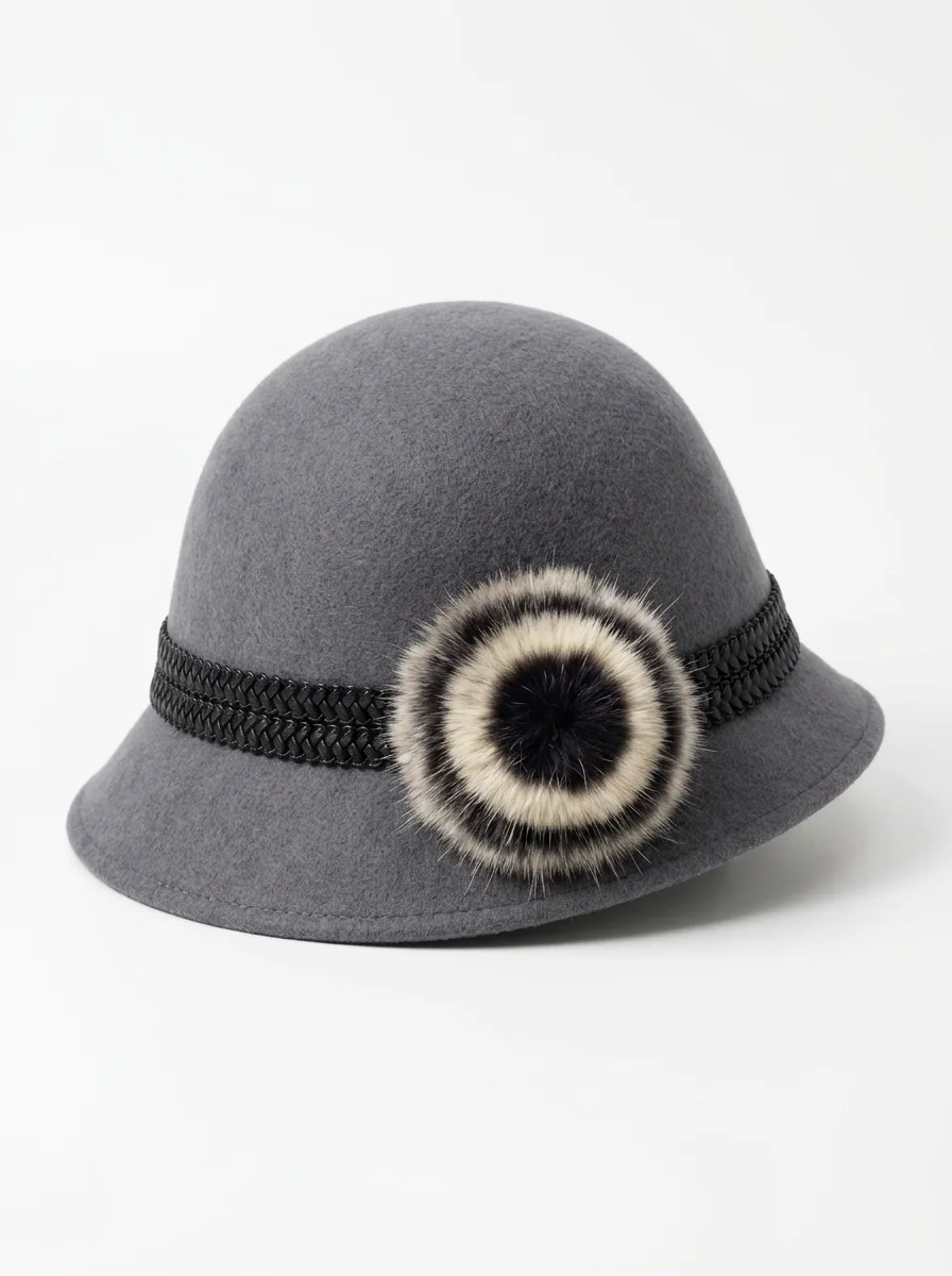 Chapeau cloche laine pompom doux style rétro femme - Vue 2 - Chapeau cloche