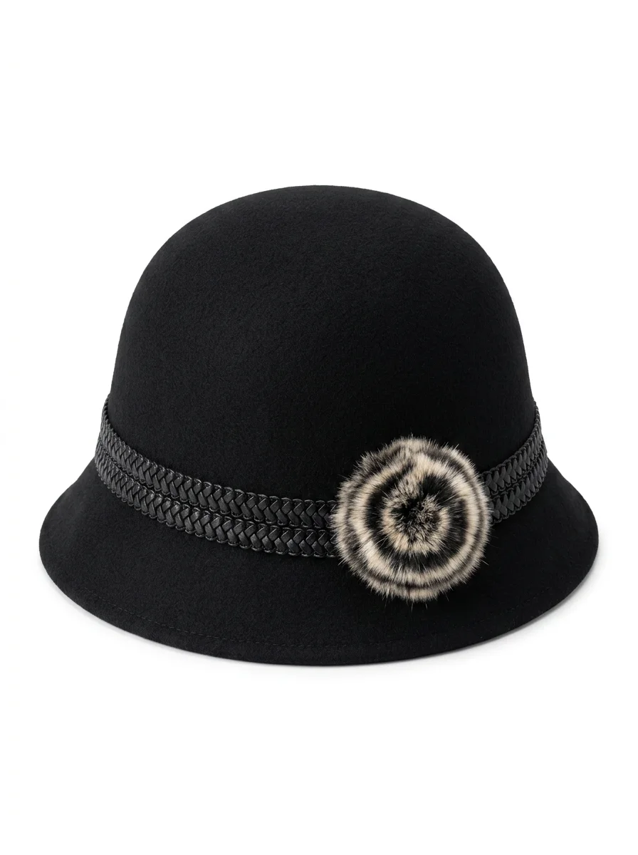 Chapeau cloche laine pompom doux style rétro femme - Vue 3 - Chapeau cloche