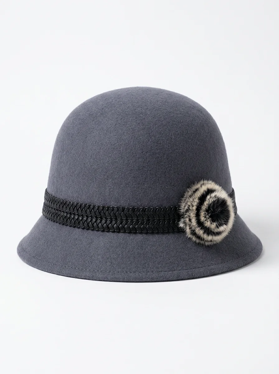 Chapeau cloche laine pompom doux style rétro femme - Vue 4 - Chapeau cloche