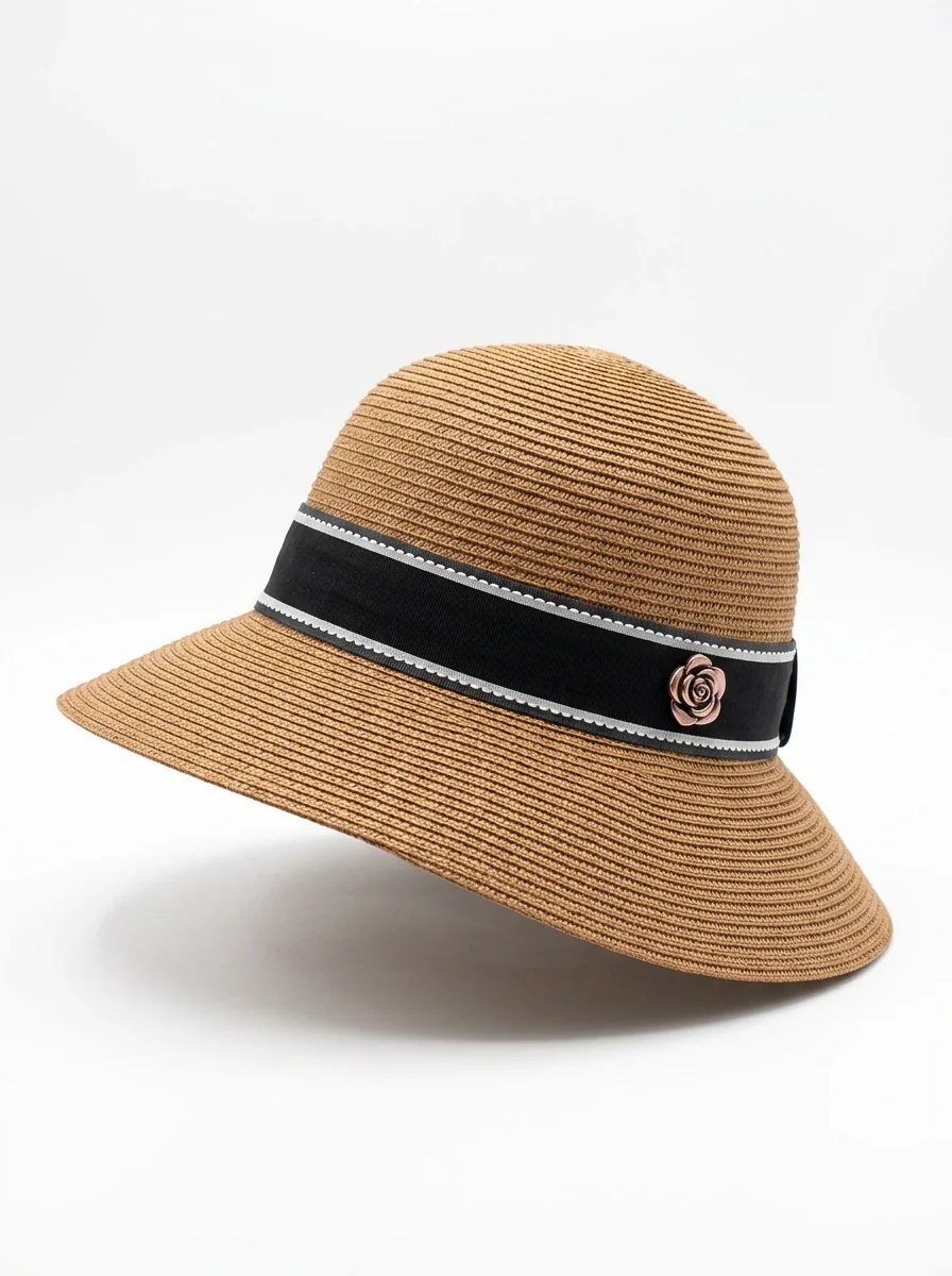 Chapeau cloche paille cellulose femme élégant ruban tissu - Vue 1 - Chapeau cloche