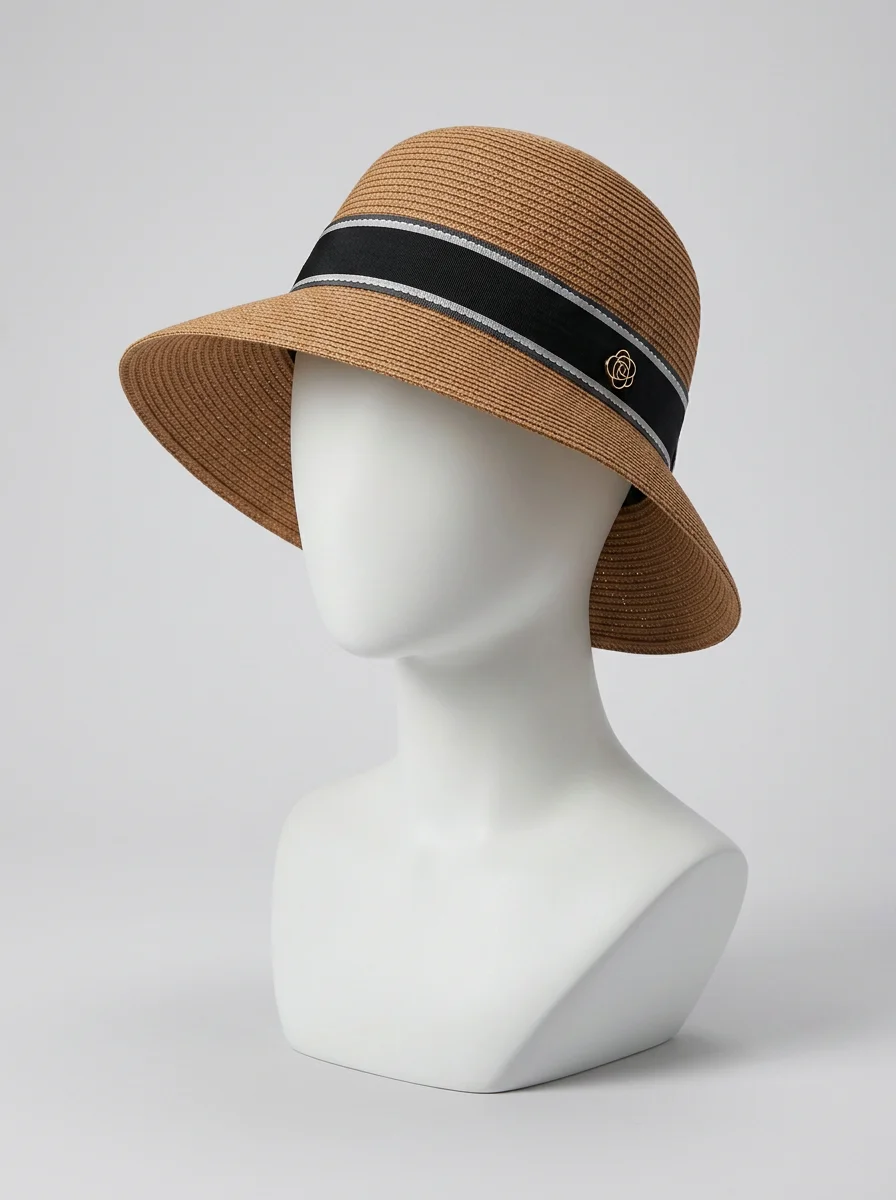 Chapeau cloche paille cellulose femme élégant ruban tissu - Vue 5 - Chapeau cloche