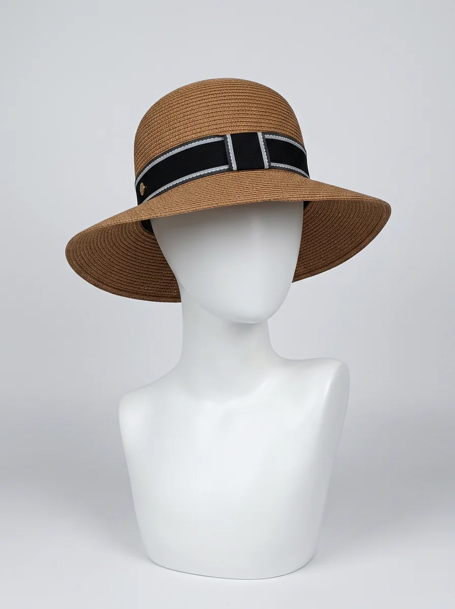 Chapeau cloche paille cellulose femme élégant ruban tissu - Vue 6 - Chapeau cloche